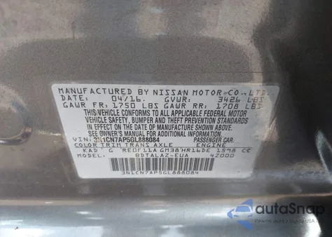 2016 Nissan Versa 1.6 S+ from USA, damaged, VIN 3N1CN7AP5GL888084